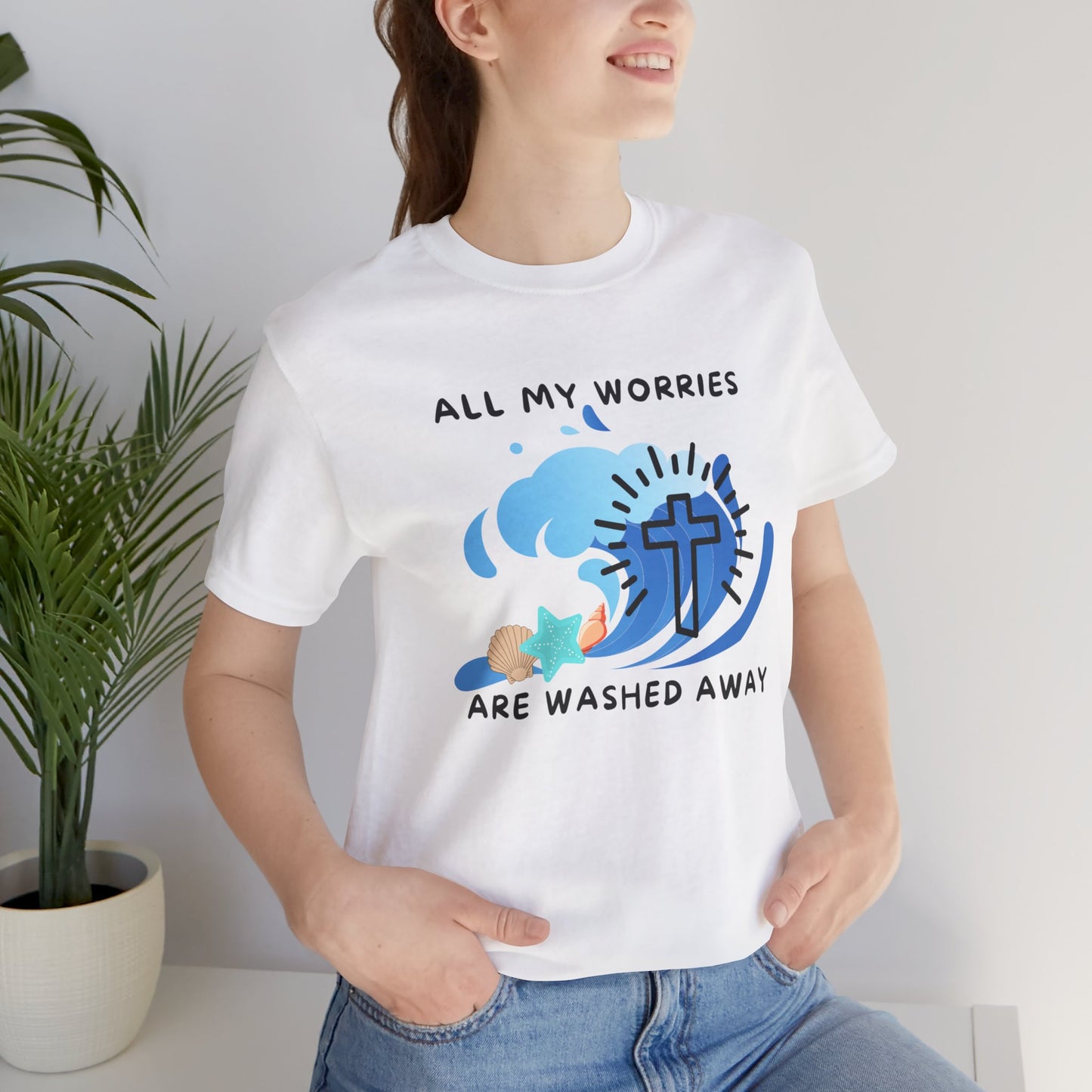 Christ Washed My Worries Away (Beach Theme) - T-Shirt
