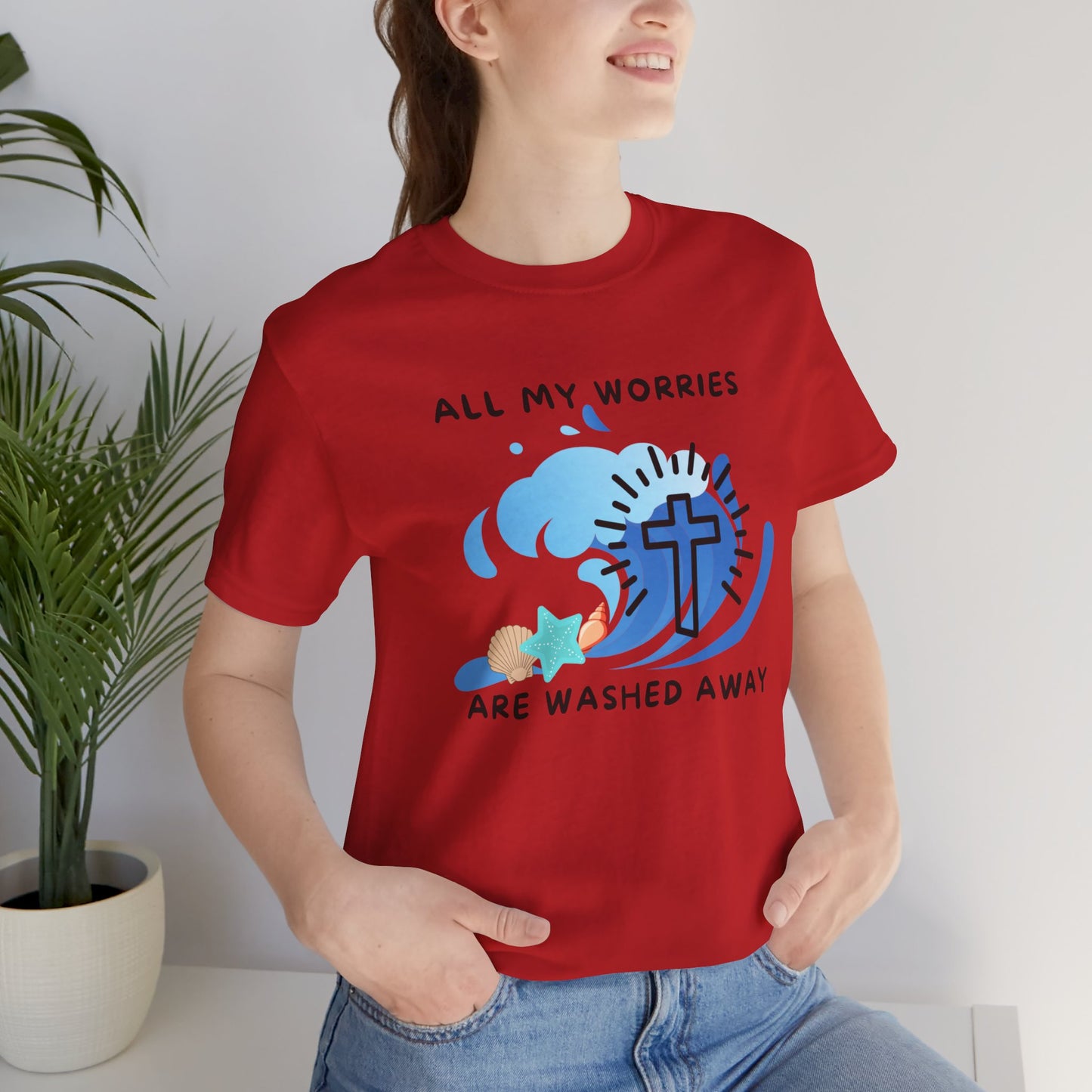 Christ Washed My Worries Away (Beach Theme) - T-Shirt