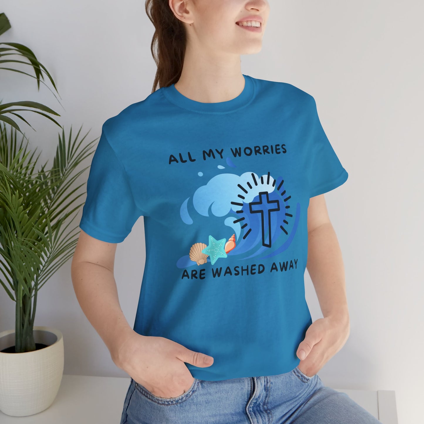 Christ Washed My Worries Away (Beach Theme) - T-Shirt