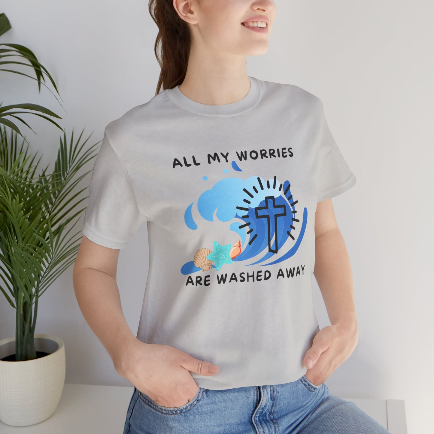 Christ Washed My Worries Away (Beach Theme) - T-Shirt