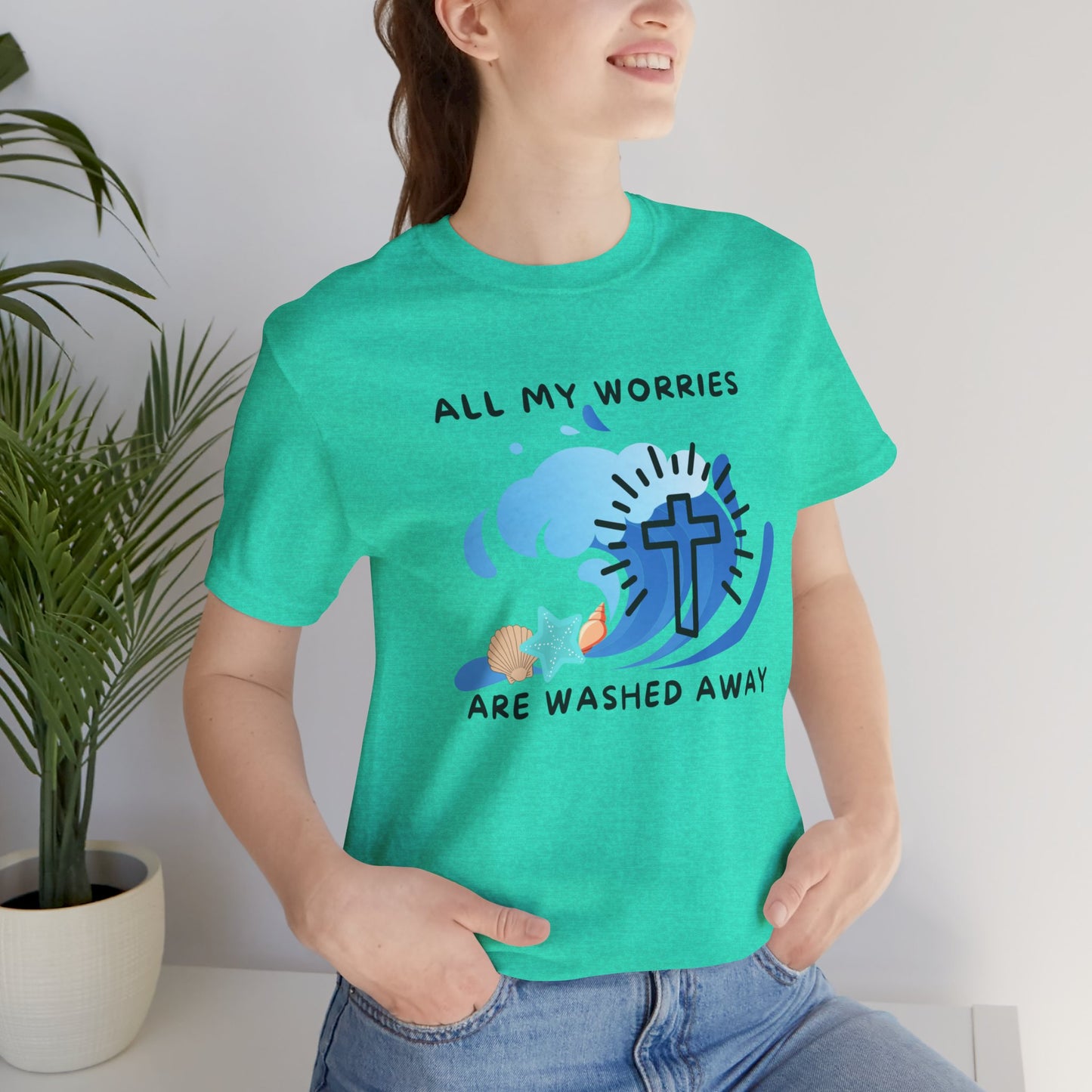 Christ Washed My Worries Away (Beach Theme) - T-Shirt