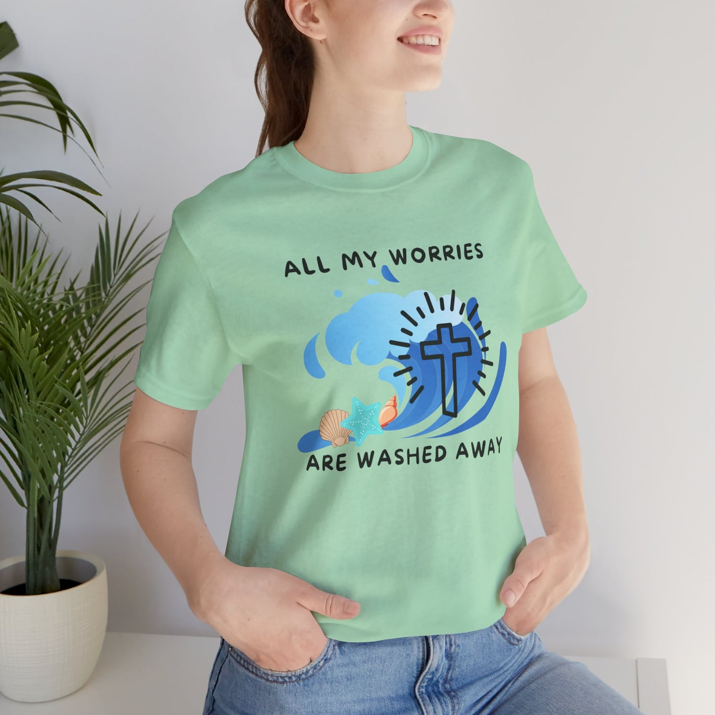 Christ Washed My Worries Away (Beach Theme) - T-Shirt