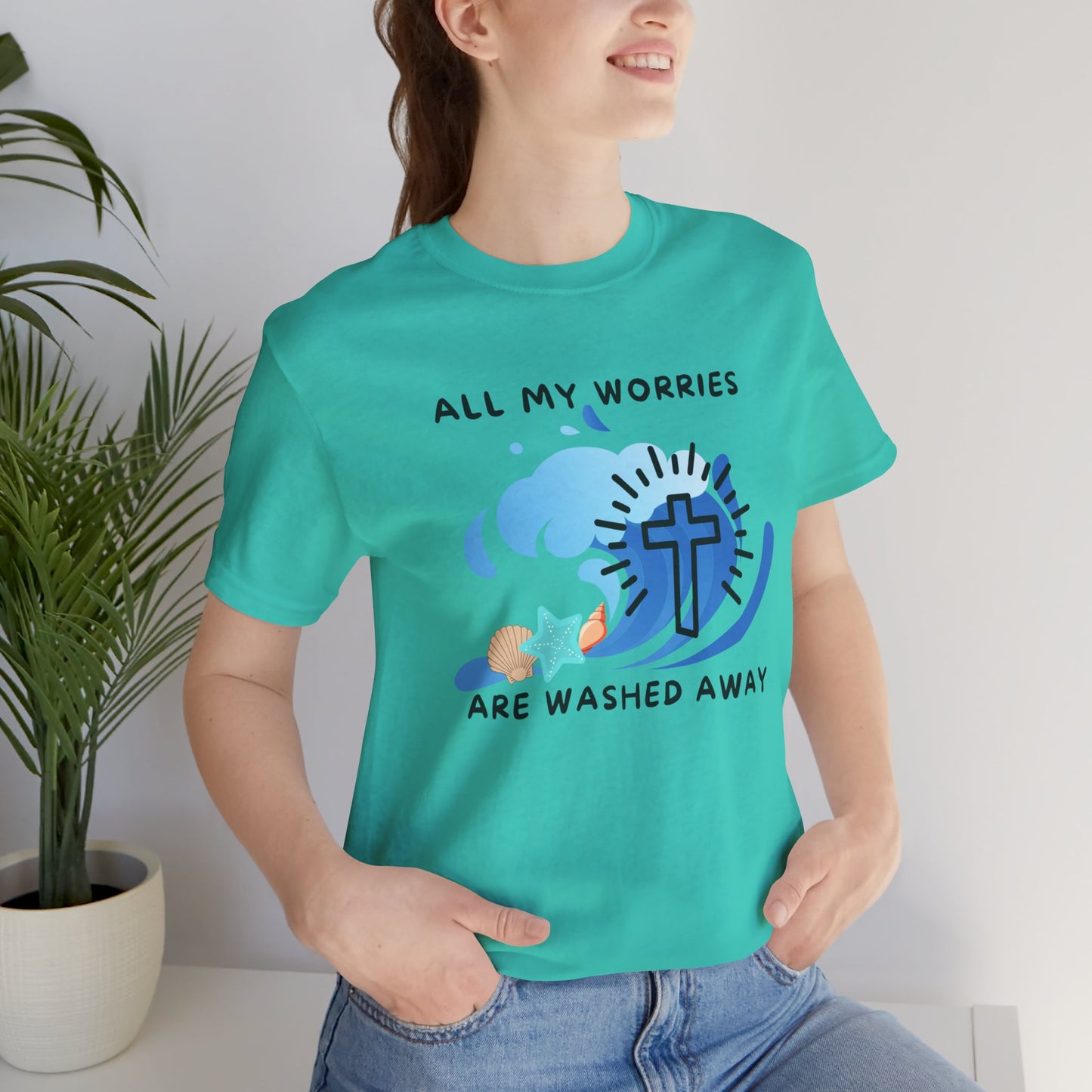 Christ Washed My Worries Away (Beach Theme) - T-Shirt