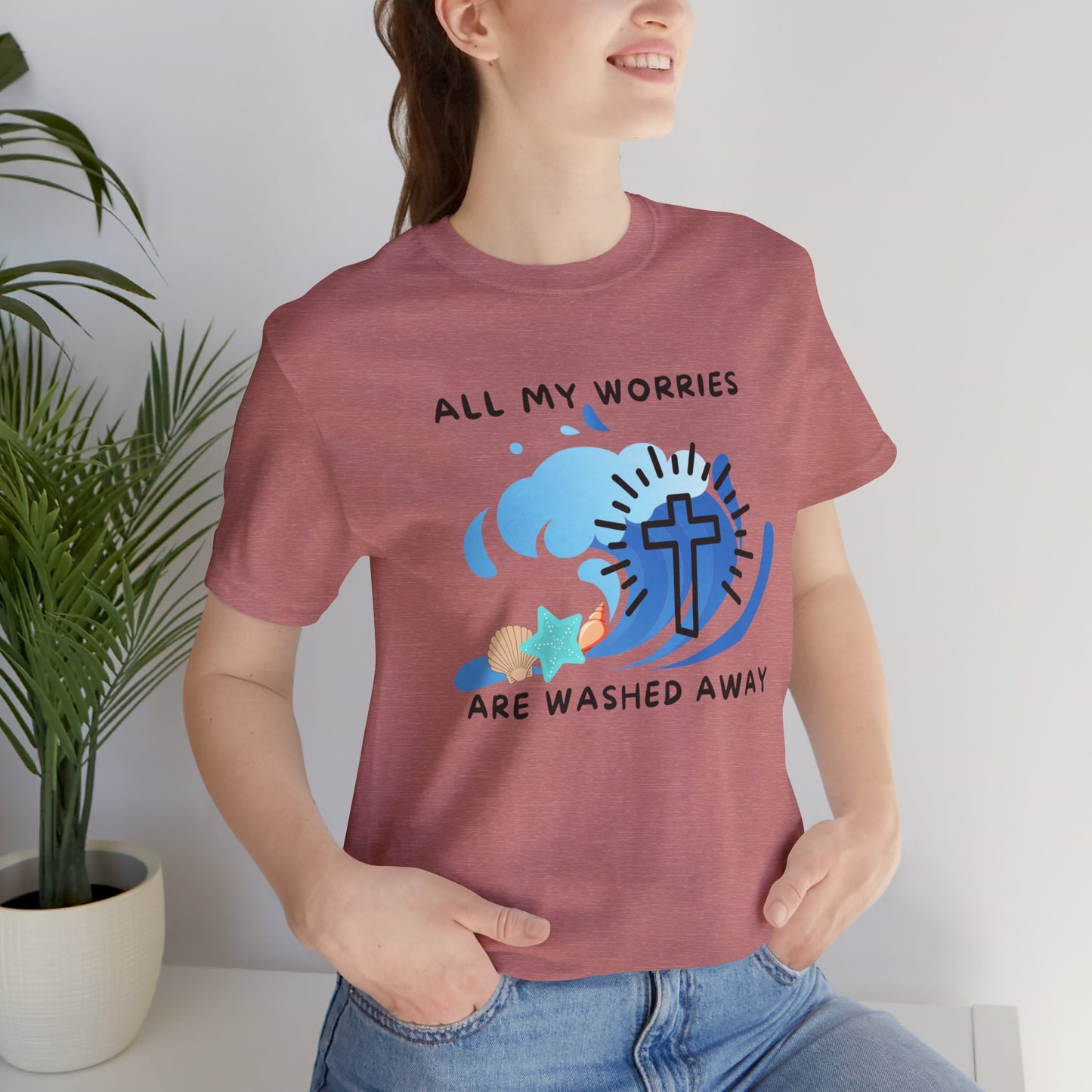 Christ Washed My Worries Away (Beach Theme) - T-Shirt