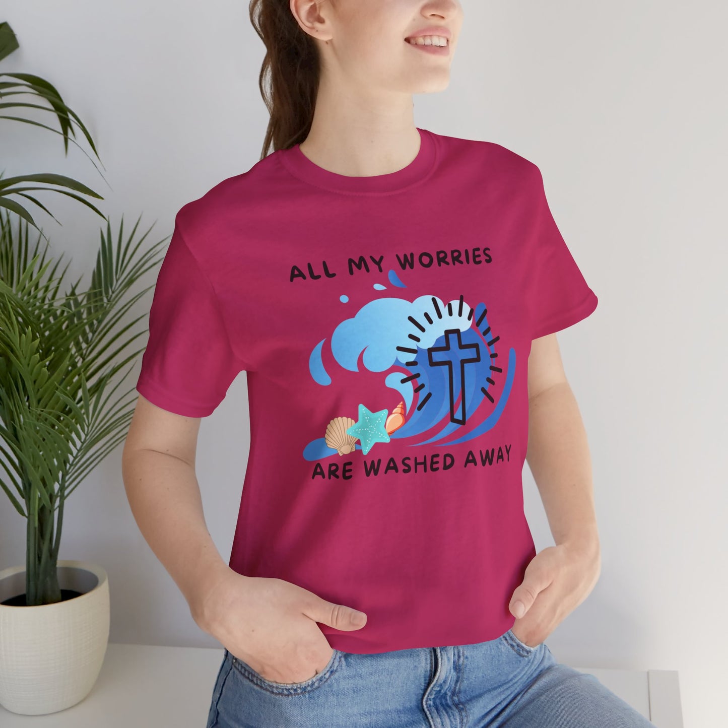 Christ Washed My Worries Away (Beach Theme) - T-Shirt